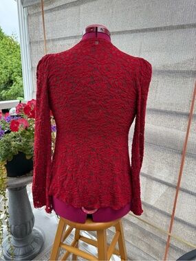 Vintage Ann Ferriday Red Lace Open Cardigan with Satin Tie